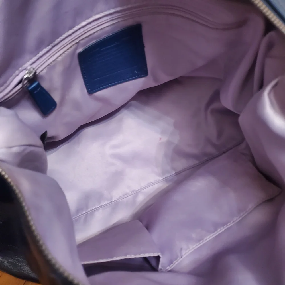 Coach Glosy Dark Blue Leather Handle,shoulder bag. - Picture 15 of 16